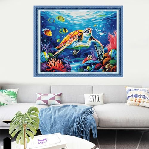 Image of Dooxvey Cross Stitch Kits for Adults Stamped Full Range of Embroidery Starter Kits for Beginners 11CT Printed Cross Stitch Patterns Needlepoint Kits Stamped Crossstitching-Underwater World 16x20 inch