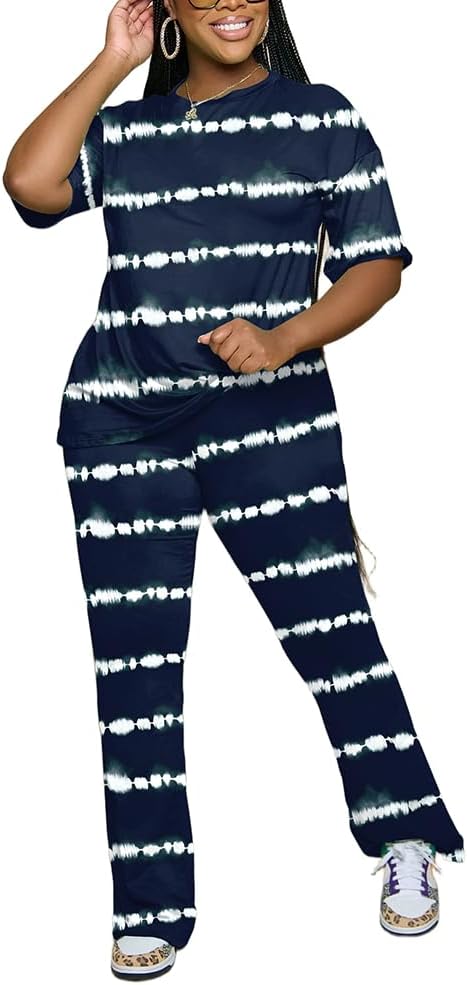 PINSV Women 2 Piece Outfits Short Sleeve Top and Flare Pants Lounge Sets Tracksuit - Image 5