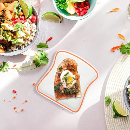 Image of Ceramic Toast Shape Serving Plate | Snack Plate for Breakfast | Decorative Dessert Plate | Microwave Safe Ceramic Plate | Unique Shaped Plate for Kitchen | Gifting Plate | Orange | 1 Piece