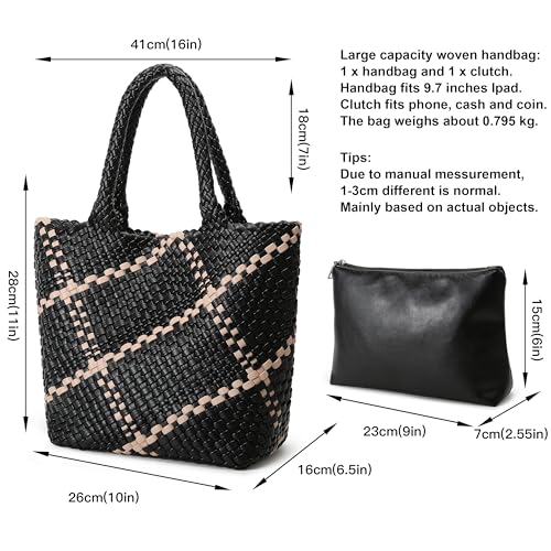 Queenoris Bolso Tote tejido para mujer de cuero vegano miniatura 3
