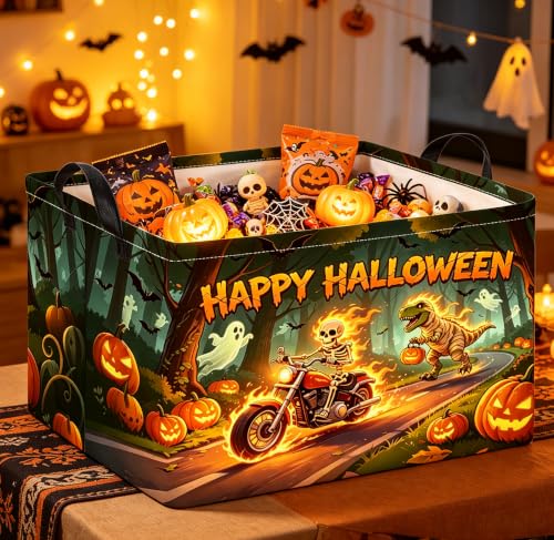Image of Rectangle Storage Basket with Handles,Collapsible Storage Bin,Gift Basket(Fire Halloween)