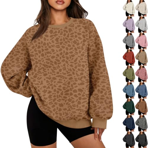 Brown Cheetah Print Sweatshirt Women Oversized Crewneck Leopard Graphic - image 1