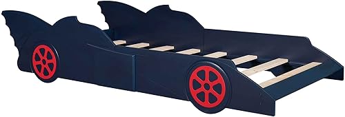 Miniatura 9 de ATY Cama de plataforma de tamaño individual marco de cama en forma de auto de carreras para niños con ruedas diseño creativo para niños fácil de