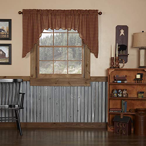 VHC-Brands-Burgundy-Check-Primitive-36x36x16-Swag-Pair-Red-Rod-Pocket-Cotton-Kitchen-Window-Curtains VHC Brands Burgundy Check Primitive 36x36x16 Swag Pair Red Rod Pocket Cotton Kitchen Window Curtains