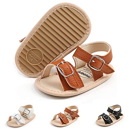 LAFEGEN Baby Girl Summer Sandals Non Slip Soft Sole T-Strap Infant Toddler First Walkers Crib Dress Shoes 3-18 Months, 06 Brown, 12-18 Months Toddler