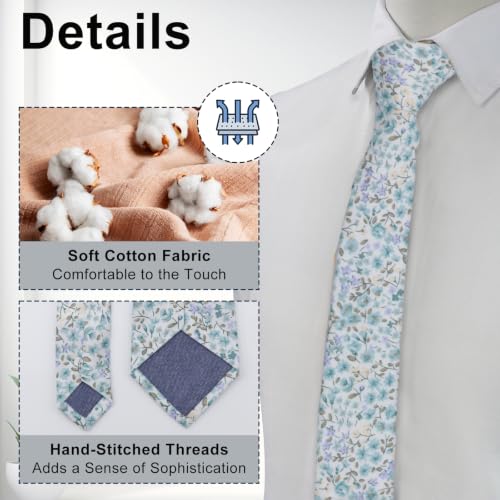 Image of Luckyvestir Ties for Men, Sage Green Cotton Floral Tie 2.76 inch Flower Printed Men's Neckties for Wedding /Groomsmen /Suit /Party