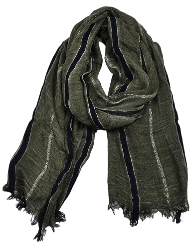 Bufanda de algodón y lino para hombre con diseño de rayas suaves elegantes