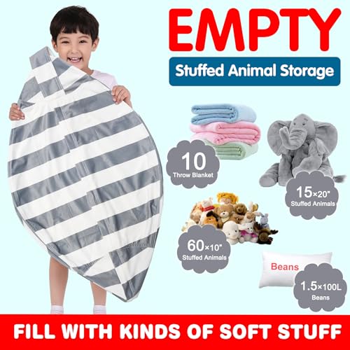 Lukeight Stuffed Animal Storage Bean Bag Chair Cover (No Filling) for Kids, Zipper Beanbag Chair Cover for Organizing Toddler and Kids' Rooms Plush Toys (Gray+White Velvet, Large) - Image 3