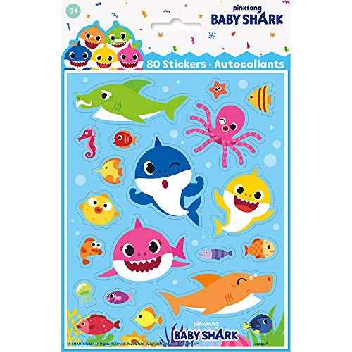 Baby Shark Sticker Multicolor Sheets - 8" (Pack of 4) - Premium A...