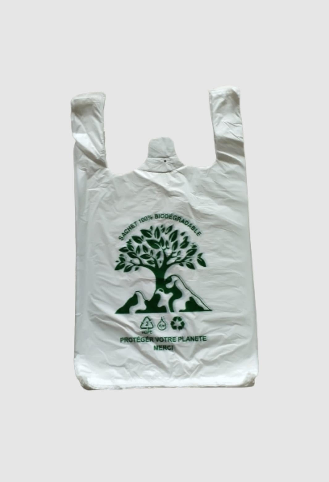 Lot 2000 Sac plastique bretelle biodégradable 25+13x45cm - Emballage alimentaire