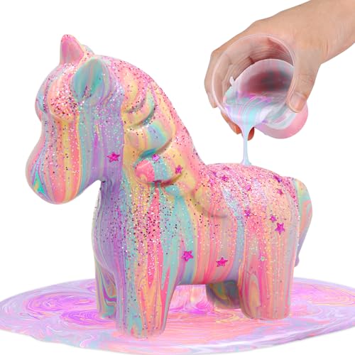 LAOESE Einhorn Gießfarben Malset (Leuchten), Bastelset Mädchen 5 6 7 8 10 Jahre Kinder, Einhorn Geschenke für Mädchen Junge, Kreativ Set für Kinder, Spielzeug Basteln 4-12 Jahre