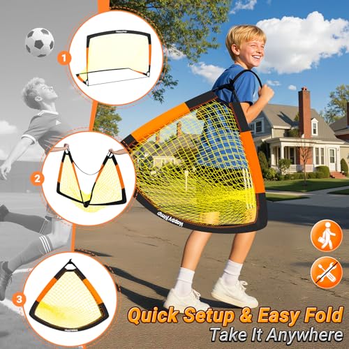 Happy Jump Pop-Up Fußballtore – 152x110 cm, 2 Tore, Schwarz Orange mit Ball, Pumpe, Hütchen & Zielscheibe | Komplettes Training-Set für Garten & Familie