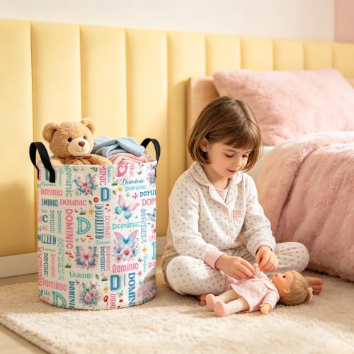 Image of Custom Butterfly Laundry Hamper, Personalized Laundry Basket with Name, Customized Dirty Clothes Basket for Clothes Toy Bathroom Bedroom Storage,S-16.5 inchX 13.8 inch