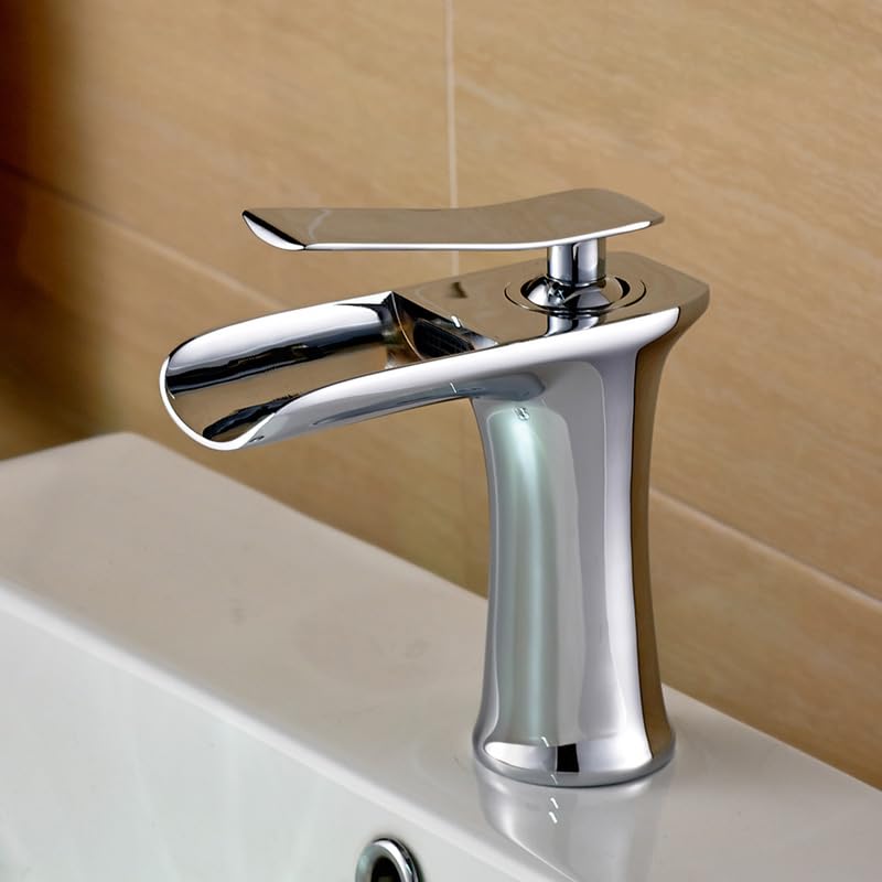 Mitigeur cascade de salle de bain chromé 83008W style moderne pour bassin