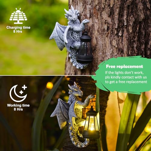 Fashionoda LD602307F Dragon Tree Hugger With Solar Lanten - 9.3 Inch Resin Dragon Statue thumb #4