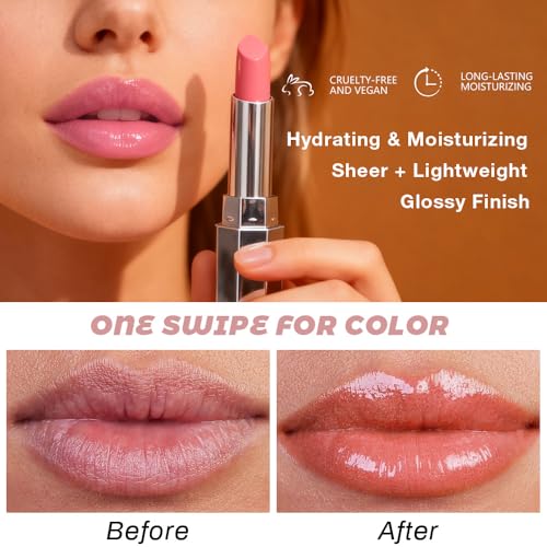 Image of Honey Lipstick Tinted Lip Balm - Shine Moisturizing Lipstick for Women, Natural Nourishing Hydrating Lip Gloss Stain for Dry Lips, Tint Sheer Lightweight Makeup, Vegan - 2Pc Honey & Nude