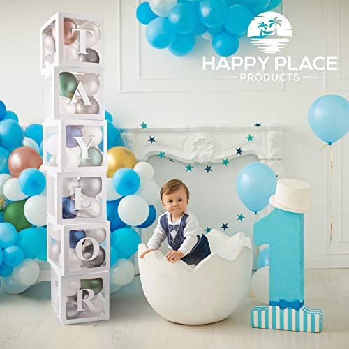 Baby Balloon Box For Baby Shower Decorations (6 White Boxes) | Balloon Boxes With Letters, 2-Sets Of A-Z, 52 Letters For Custom Name - Baby Blocks For Baby Shower Decor, Birthday Party, Gender Reveal #TOP4