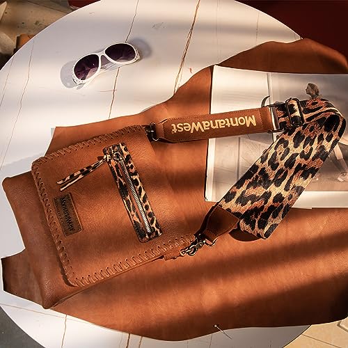 Image of Montana West Crossbody Bags for Women with Dual Compartments Western Cross Body Purse with Leopard Print Guitar Strap