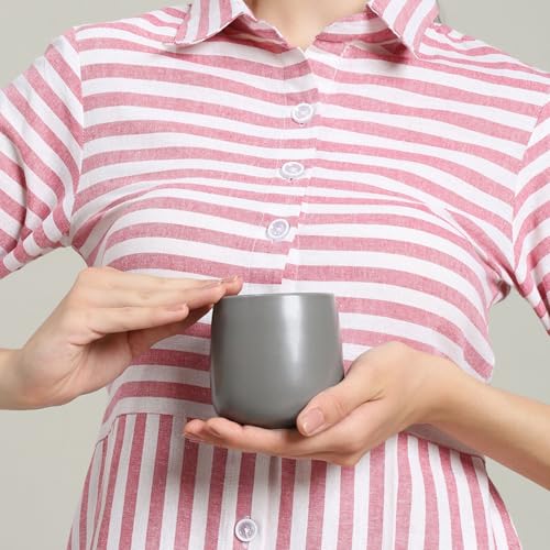 Image of LECTOR Noboru Origami Double Walled Ceramic Cup | 230ml Insulated Coffee Mug for Hot & Cold Coffee, Espresso, Tea & Drinks | 85mm Height | Stylish & Durable | Microwave Safe (Pack of 1) (Grey)