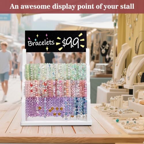 Emfogo Bracelet Holder with Advertising Board, 3 Tier Bracelet Organizer Stand Storage for Bracelets Bangles Watch Scrunchies, Rustic Wood Jewelry Display for Vendors, Craft Shows & Store (White) - Image 6