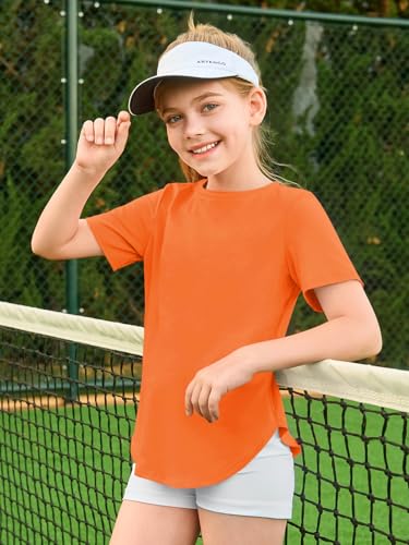 Image of Haloumoning Girls Summer Short Sleeve Shirt Kids Crewneck Curve Hem Soft Tunic Tops T-Shirts 5-14 Years