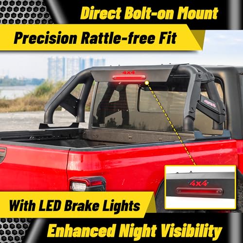 Image of MONOKING Roll Bar with Chase Rack Sport Bar for Full-Size Truck, Adjustable 57 inch-65 inch Dual Tube with LED Brake Light for F150 Raptor Lightning Silverado GMC Sierra Ram Tundra Titan