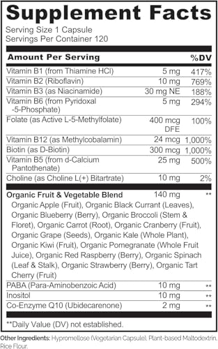 NATURELO B Complex (One Daily) - Food-Based Blend - All B-Vitamins - Vitamin B6, Folate, B12, Biotin, Niacin, CoQ10 - Best Natural Supplement for Energy - 120 Vegan Capsules | 4 Month Supply - Image 5
