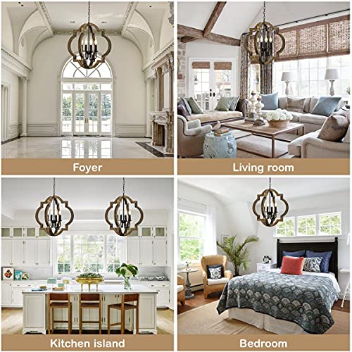 21.7" Farmhouse Orb Chandelier, 4-Light Adjustable Height Handmade Rustic Wood Light Fixture For Foyer, Dining&Living Room, Kitchen Island, Entryway, Breakfast Area(Colour: Black) #TOP5