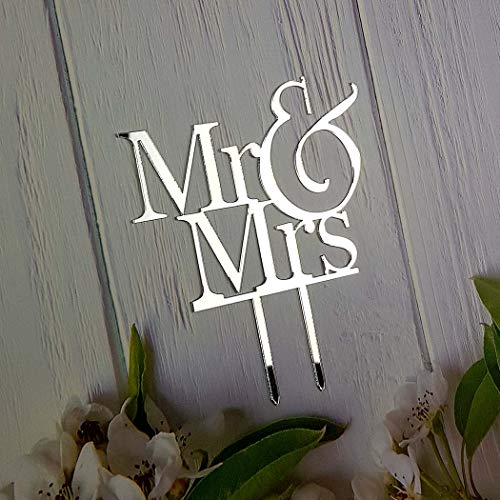 Mr And Mrs Cake Topper, Bride And Groom Sign Wedding Engagement Cake Toppers Decorations (Mirror Silver Acrylic) #TOP4
