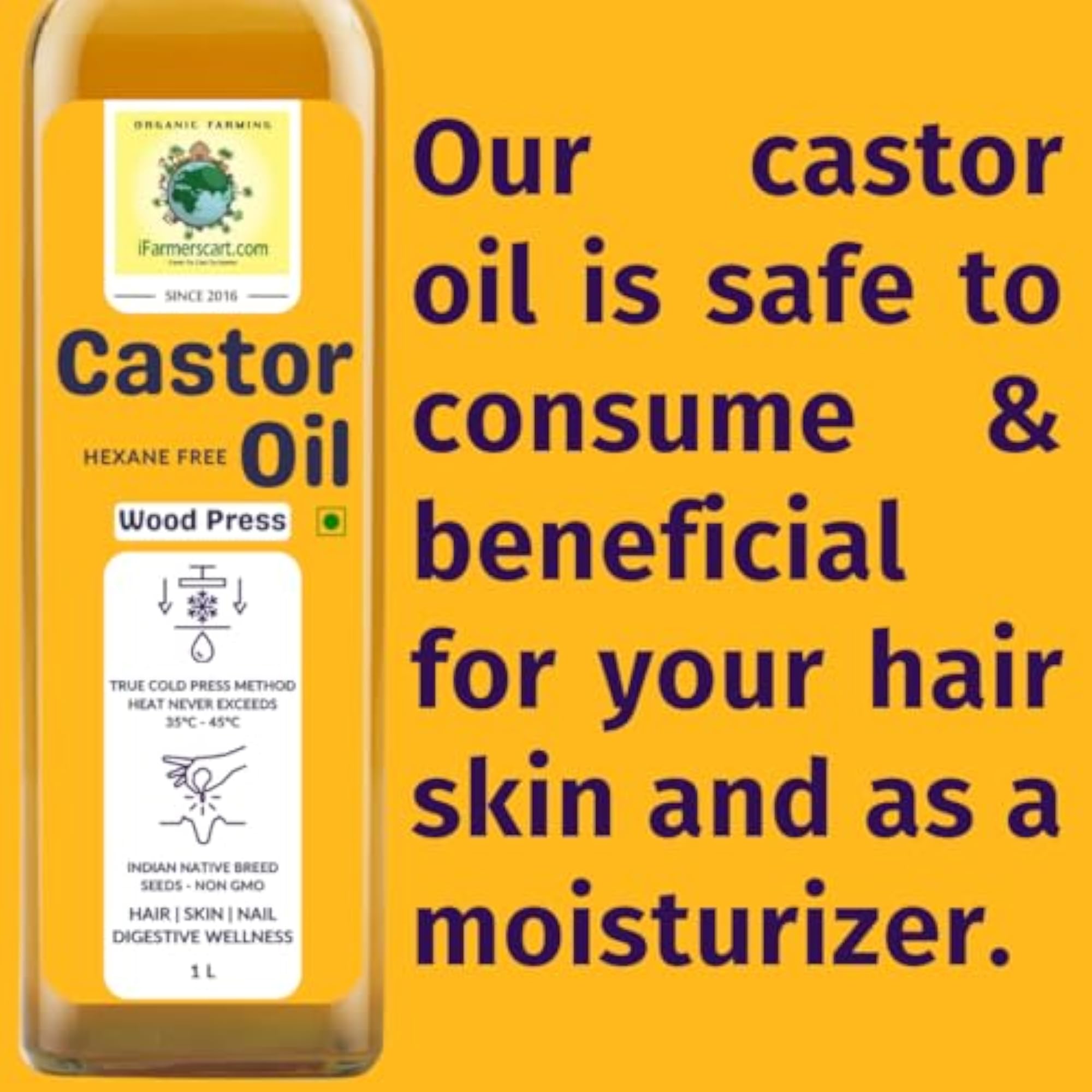 Wood Pressed Castor Oil, Pure & Edible Grade