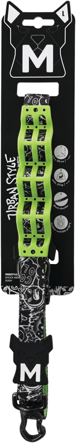 M-Pets Urban Style Freestyle Siyah/Beyaz Şok Emici Gezdirme Tasma (L)