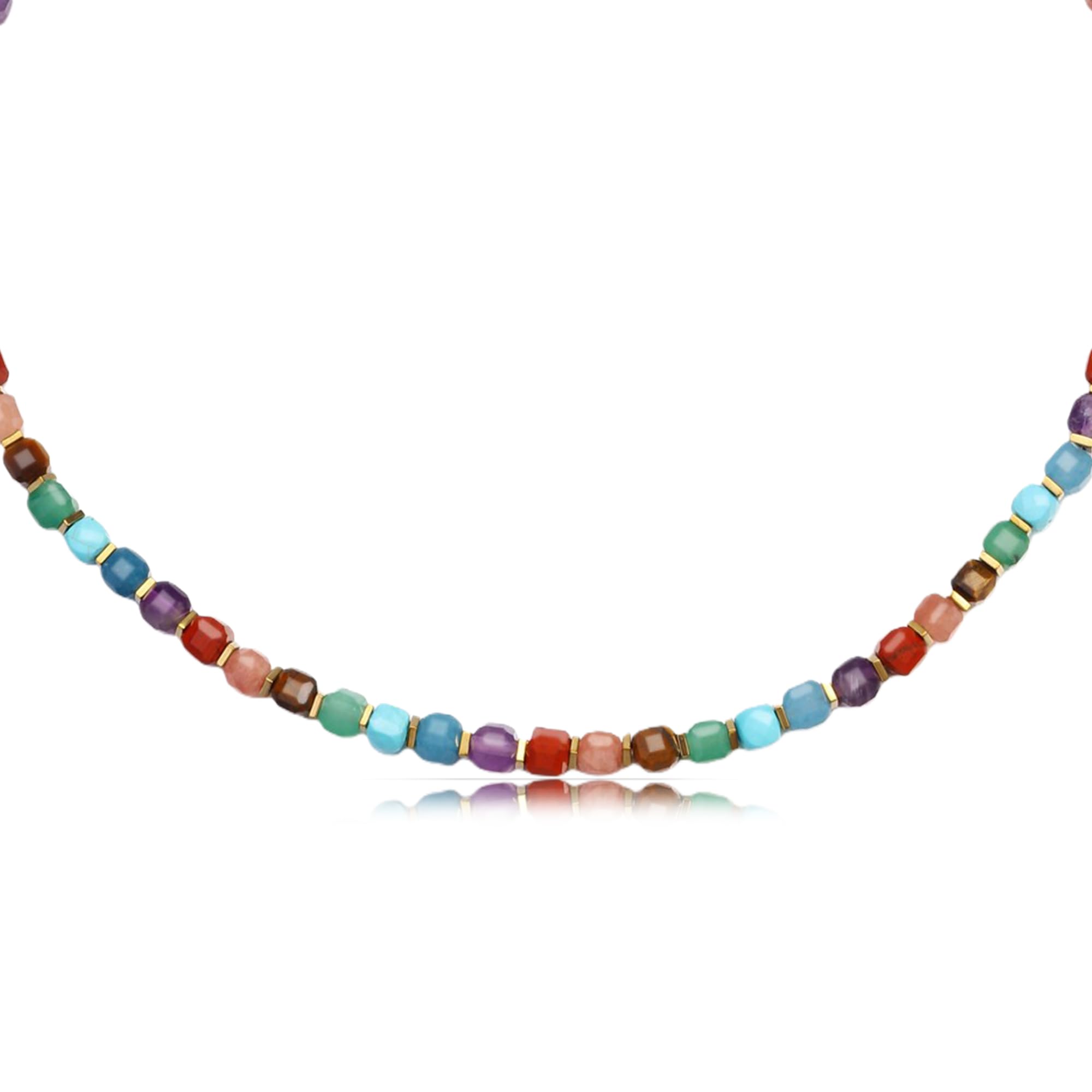 JSDDE Bunte Perlenkette für Damen Chakra Kette 5mm Edelstein Heilstein Kette Damen Kristall Halskette Glückskette Reiki Heilung Talisman spirituelle Geschenke