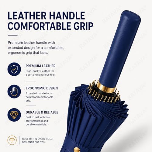 Image of Extra Large 24 Ribs Golf Umbrella - Automatic Open Long Handle, Heavy Duty Windproof Double Canopy, Waterproof & UV Protection Stick Umbrella for Men & Women 1pc
