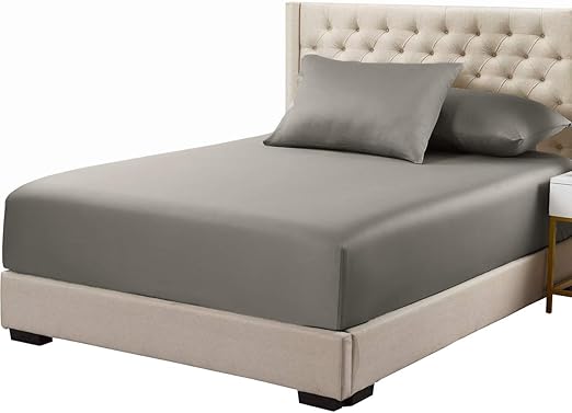 Royal Hotel Bedding Fitted Sheet, Viscose Derived from Bamboo, Fitted Sheet, 600 Thread Count, Cool and Soft, 100% Viscose Derived from Bamboo Full, Gray