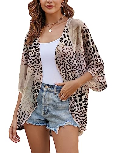 Animal Print Kimono Cardigans for Women Lightweight Boho Style Swimsuit Bikini Cover ups S