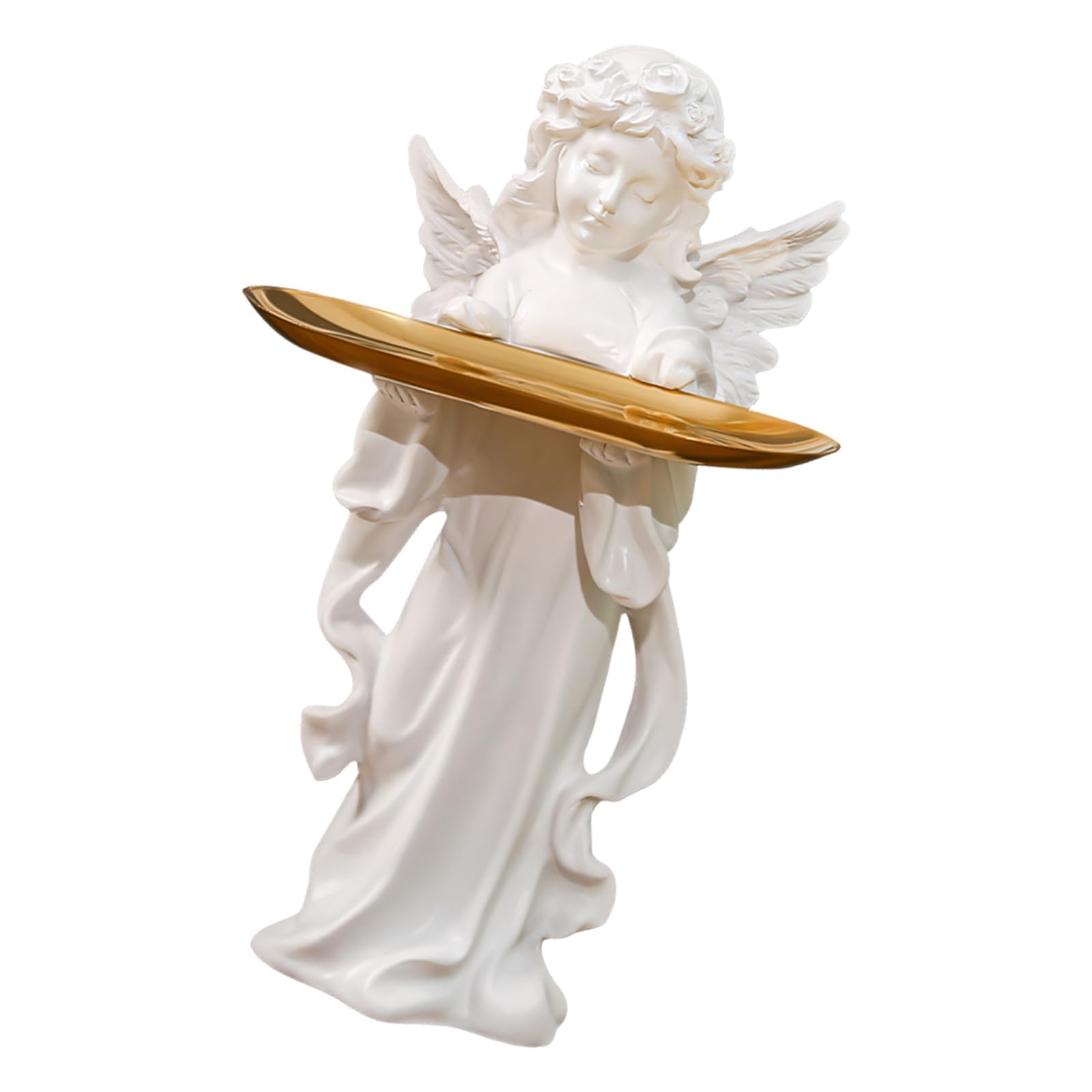Snorvixre Stylish Resin Angelic Figurine with Trinket Storage Tray Multipurpose Storage Solution for Jewelry and Accessories Small Item Organizers