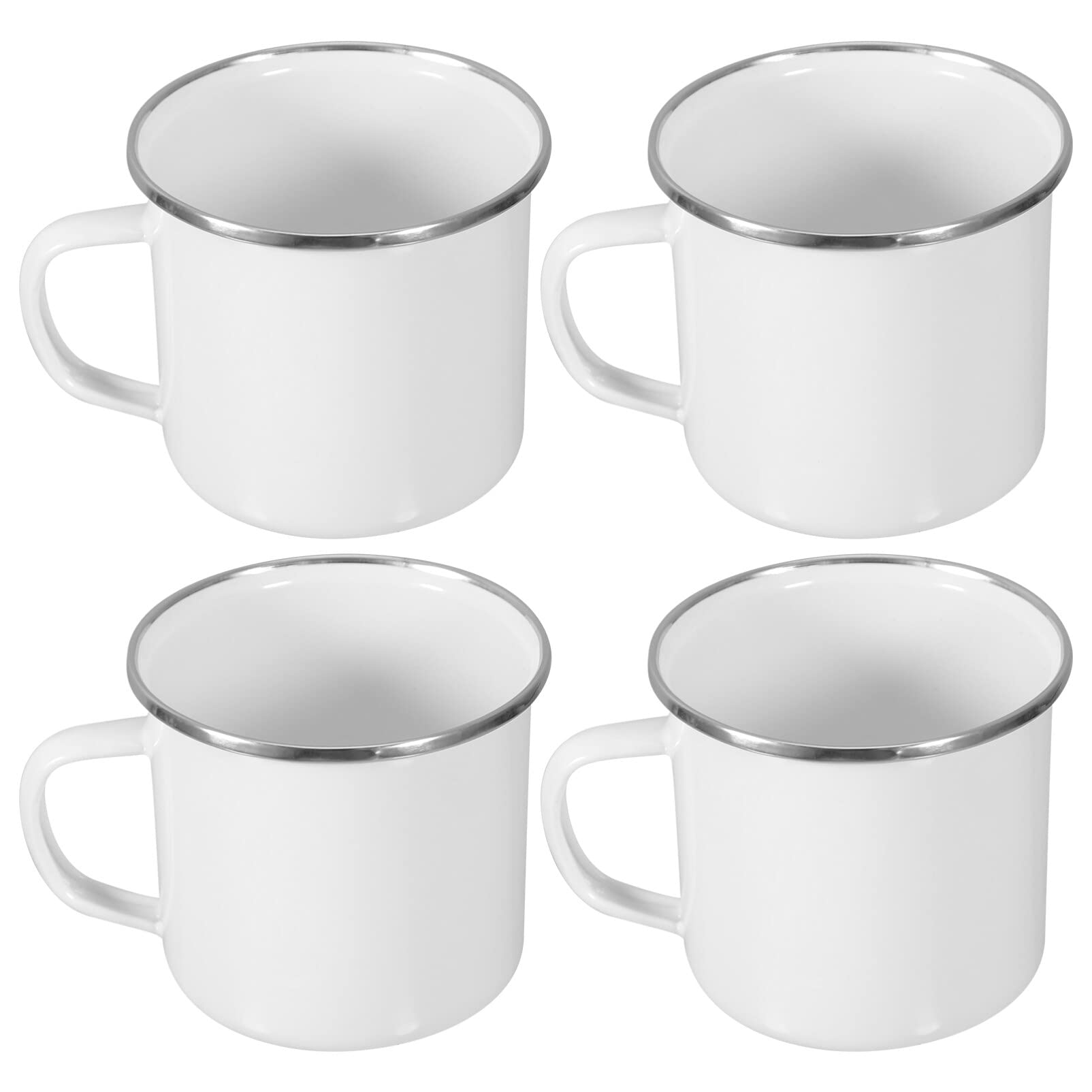 Happyyami 4 Stück Emaille Campingbecher mit Henkel, Leicht, Weiß | Outdoor und Camping, Große Kapazität, Elegant Geformt, Leicht zu Reinigen, Ergonomisch