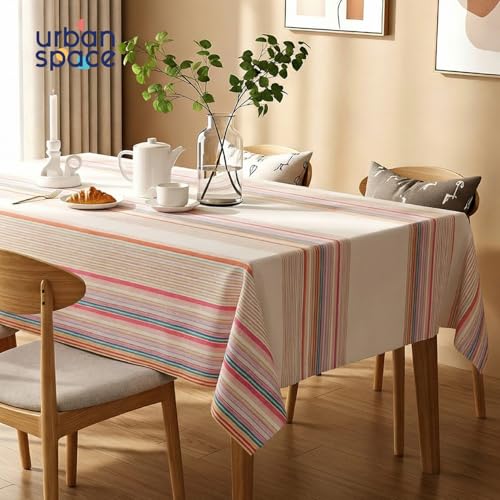 Image of Urban Space Table Cover for Dining 6 Seater, Water, Dust and Stain Resistant Dining Table Cloth for 6 Seater, Anti Skid Cover Cloth for Center Table, Home Decor (Coral Streak Cream- 52 inchx92 inch)