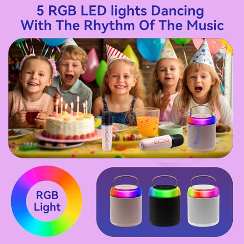 Portable Karaoke Machine for Kids Adults, Portable Bluetooth Speaker with 2 Wireless Microphones,Kids Music Player,Best Kids Birthday Gift New Year Gift for Boys and Girls (Pink) - Thumbnail 5