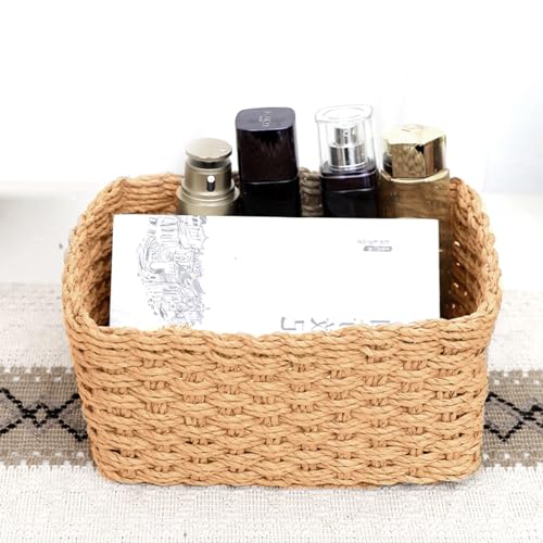 Korb Aufbewahrung Badezimmer Bad Körbchen Aufbewahrungsbox Deko Aufbewahrungskörbe 4er Set aus Gewebtem Recyclebarem Papierseil,für Accessoires Schminke cd tampon Spielzeug – Bild 4