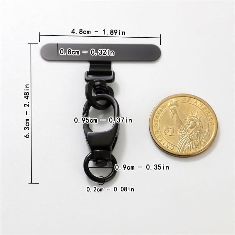 1 Set Universal Phone Tether Tab,Spring Rotating lobster clasp,Metal Black - Photo 3 sur 18