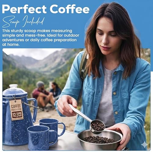 Image of Toughty 12 Cup Enamel Coffee Percolator, Camping Stovetop Coffee Pot, Blue