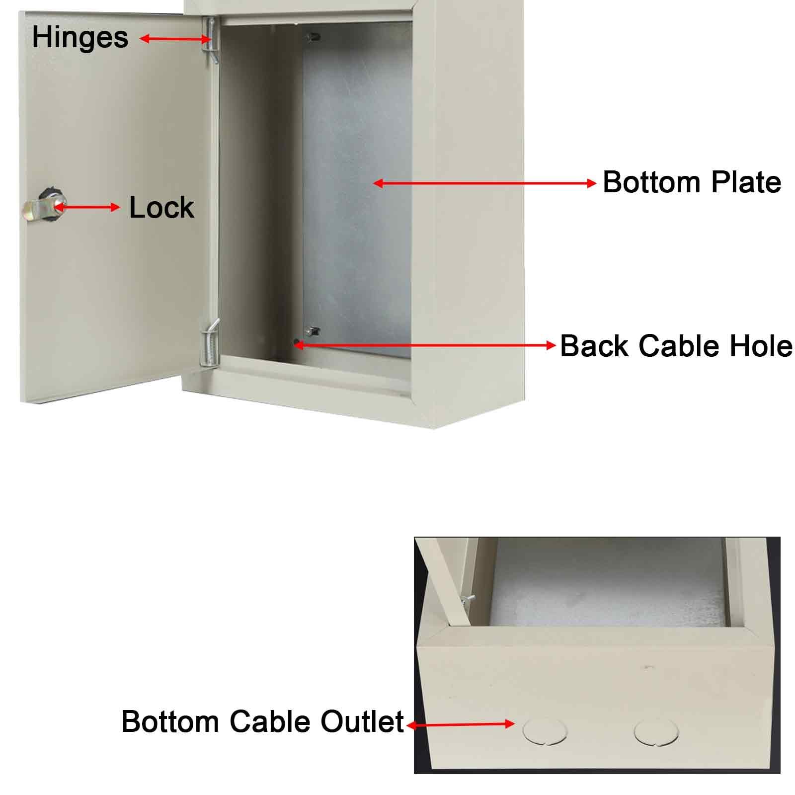 Caja Estanca Exterior Electrica de Acero, Caja Registro Electrico con Tapa Abatible con Placa de Montaje y Cerradura para Proyectos Interiores y Exteriores(20x30x16cm/10x12x6.3in)