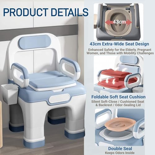 Siège de toilette rembourré avec dossier pour chaise percée - 4
