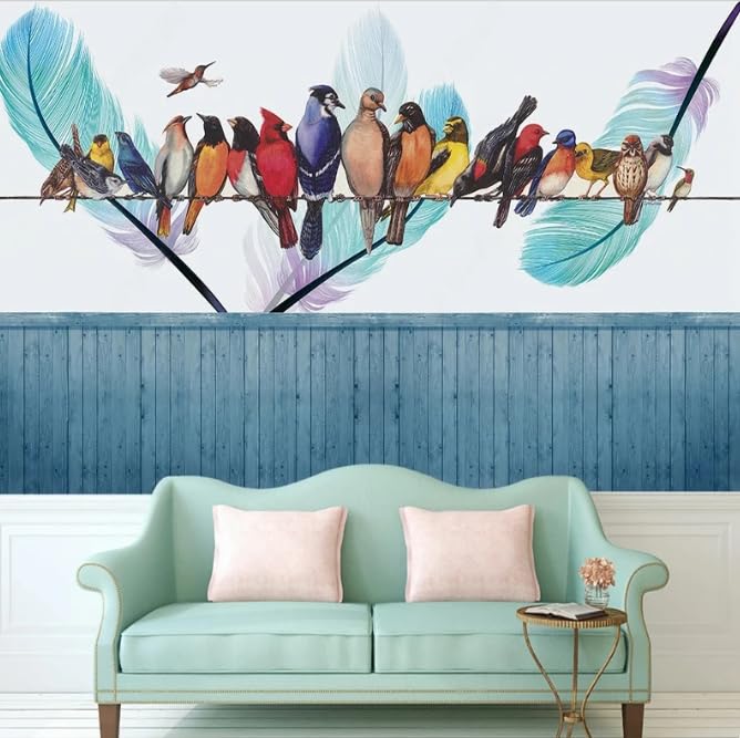 Papier peint oiseau 3D pour masquer un mur blanc et dynamiser une pièce sombre - 2