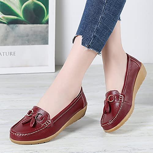 Image of Shoes Loafers for Women Classic Leather Loafers Casual Slip-On Boat Shoes ComfortWalking Moccasins Soft Sole Shoes
