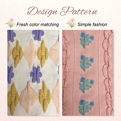 Image of 5 Pack Cute Womens Floral Socks, Vintage Embroidered Frilly Floral Ankle Cotton Cottagecore Socks
