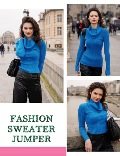 Image of v28 Women's Stretchable Cowl Neck Knit Long Sleeve Slim Fit Bodycon Sexy Sweater