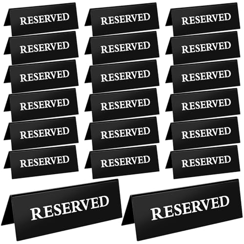 20 Pcs Reserved Table Signs Black Acrylic Reserved Signs for Wedding Double Sided Tent Reserved Seating Signs for Restaurants Birthday Party Events