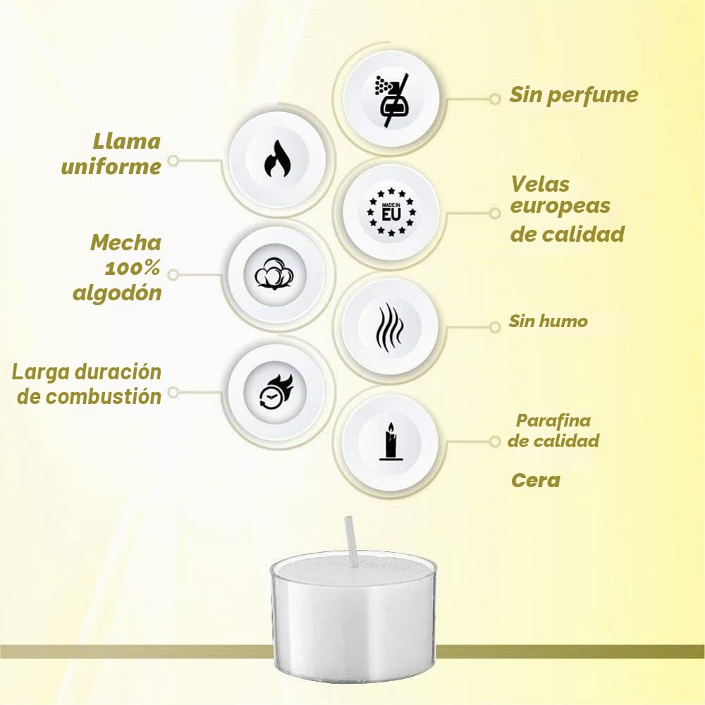 Bolsius Juego 48 velas de té sin perfume, vasos transparentes, combustión 8 horas